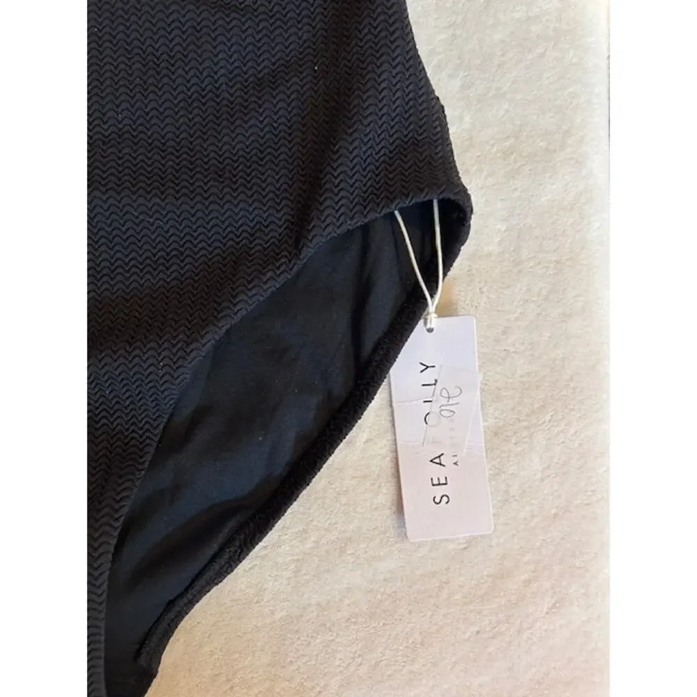 SEAFOLLY Black Halter Bandeau One Piece Tie Swimsuit Bathing Suit NWT Size 10